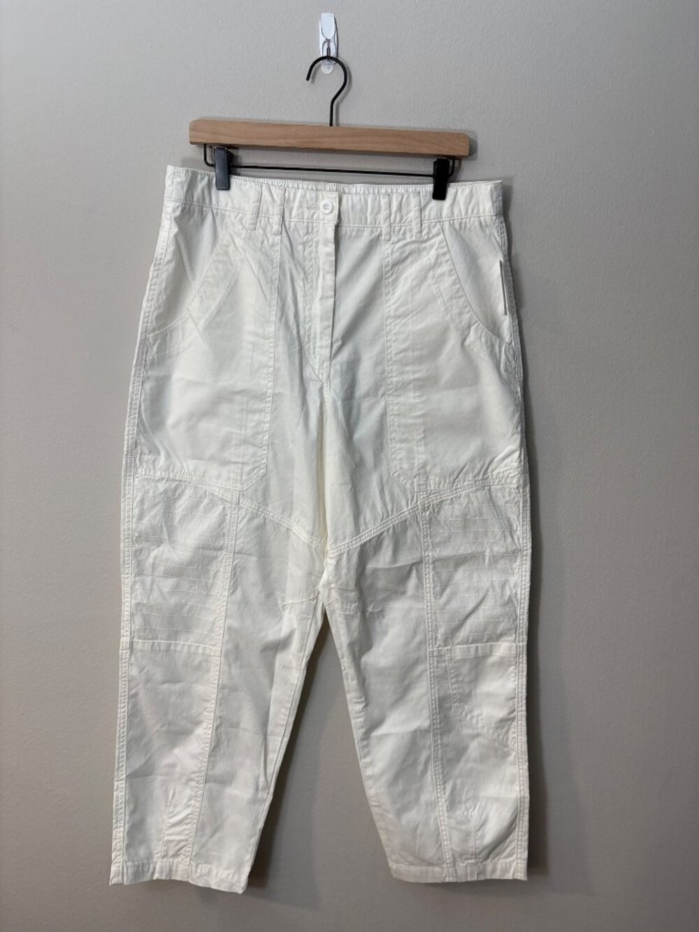 NEW Maeve Anthropologie Alyx Cargo Barrel Utility Pants White 14 Lightweight